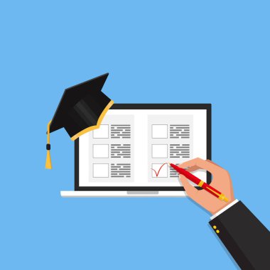 Online sınav kavramı, sınava. Eğitim. Vektör düz çizim