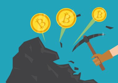 Cryptocurrency kavramı. İşadamı araştırma bitcoins. Vektör çizim