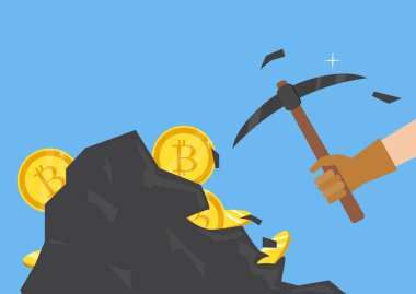 Cryptocurrency kavramı. İşadamı araştırma bitcoins. Vektör çizim