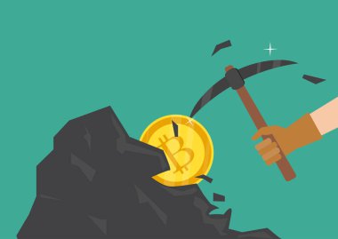 Cryptocurrency kavramı. İşadamı araştırma bitcoins. Vektör çizim