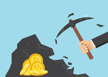 Cryptocurrency kavramı. İşadamı araştırma bitcoins. Vektör çizim