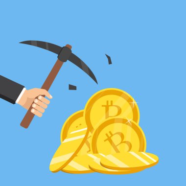 Cryptocurrency kavramı. İşadamı araştırma bitcoins. Vektör çizim