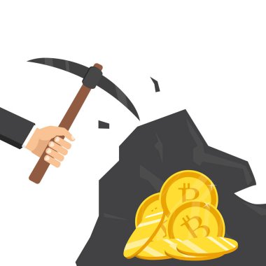 Cryptocurrency kavramı. İşadamı araştırma bitcoins. Vektör çizim