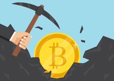 Cryptocurrency kavramı. İşadamı araştırma bitcoins. Vektör çizim