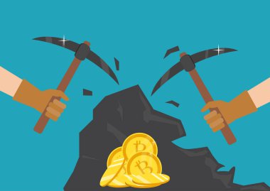 Cryptocurrency kavramı. İşadamı araştırma bitcoins. Vektör çizim