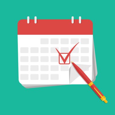 İşadamı kalem işaretleri takvimde eliyle. Vektör düz çizim