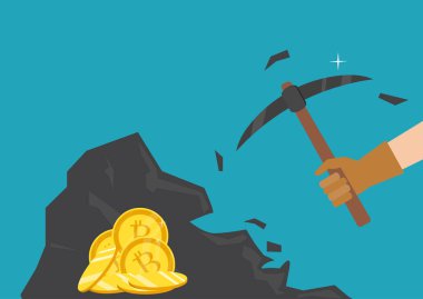 Cryptocurrency kavramı. İşadamı araştırma bitcoins. Vektör çizim