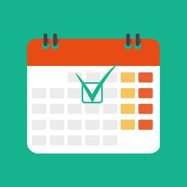 İşadamı kalem işaretleri takvimde eliyle. Vektör düz çizim