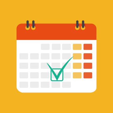 İşadamı kalem işaretleri takvimde eliyle. Vektör düz çizim