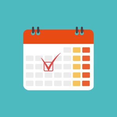 İşadamı kalem işaretleri takvimde eliyle. Vektör düz çizim