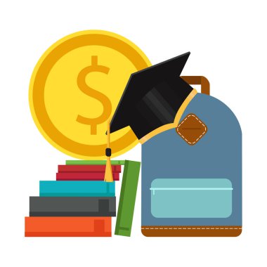 Eğitim kavramı yatırım. Lisans'ın cap ve altın sikke. Vektör çizim