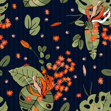 Botanik motifler. İzole sorunsuz çiçek deseni. Antika arka plan. Duvar kağıdı. Elle çizilmiş. Vektör çizim.