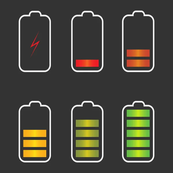 Symbole Für Den Ladezustand Der Batterie Set Mit Unterschiedlichen Ladegraden — Stockvektor