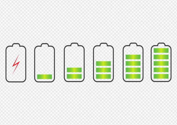 Pil şarj durumu göstergesi simgeler. Şarj telefonun batarya farklı seviyeleri ile ayarlayın. Vektör çizim.