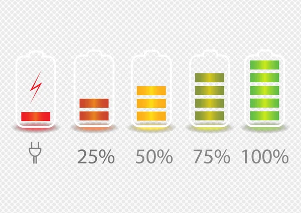 Iconos Del Indicador Estado Carga Batería Set Con Diferentes Niveles — Archivo Imágenes Vectoriales