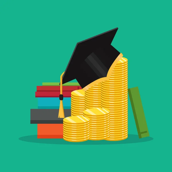 Inversión Concepto Educación Tapa Graduado Moneda Oro Ilustración Vectorial — Vector de stock