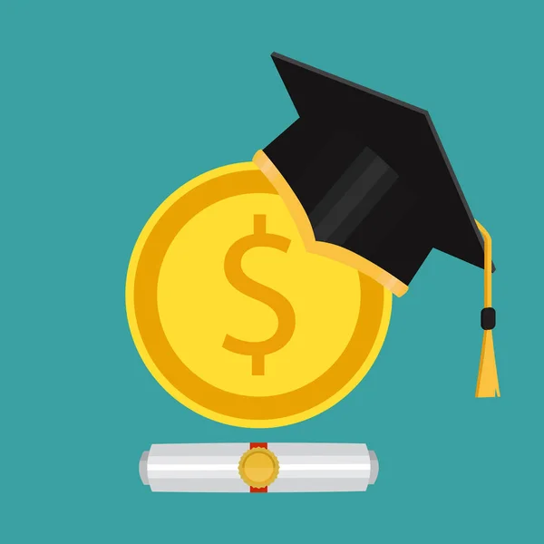 教育概念に投資 卒業生のキャップと黄金のコイン ベクトル図 — ストックベクタ
