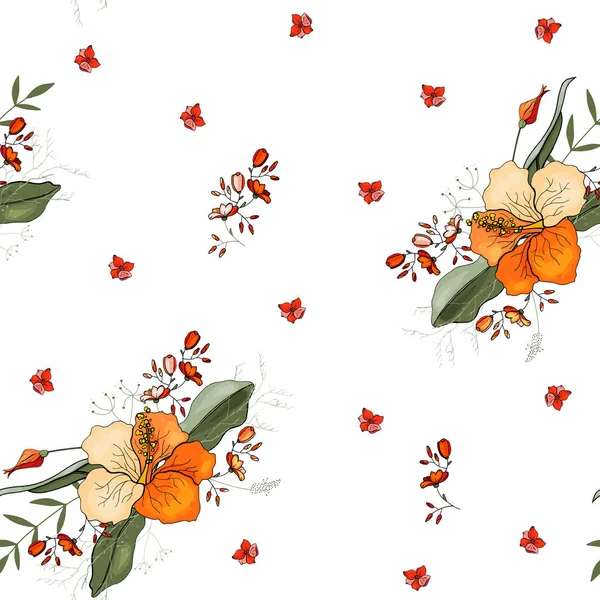 Rostlinné Motivy Izolované Bezešvé Květinový Vzor Vinobraní Pozadí Tapety Ručně — Stockový vektor