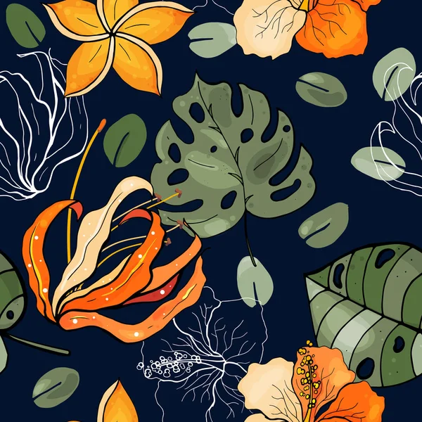 Motivos Botánicos Patrón Flor Inconsútil Aislado Fondo Vintage Fondo Pantalla — Vector de stock