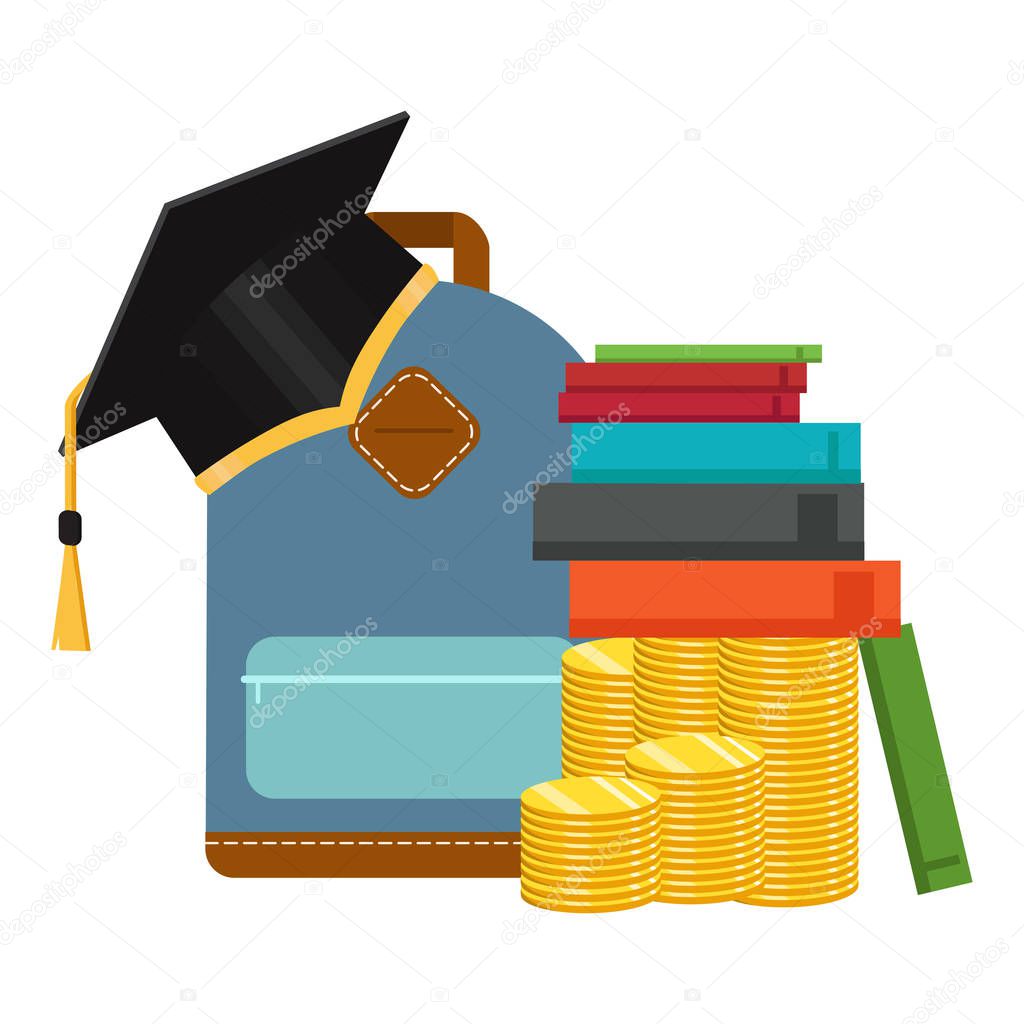 Investment in education concept. Graduate's cap and golden coin. Vector illustration