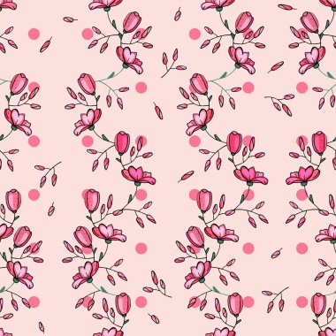 Trendy çiçek desenli. İzole seamless modeli. Antika arka plan. Duvar kağıdı. Elle çizilmiş. Vektör çizim.