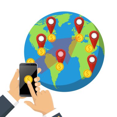 Gönderme ve para alma. Ödeme app. vektör çizim bankacılık