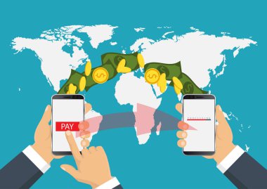 Gönderme ve para alma. Ödeme app. vektör çizim bankacılık