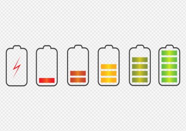 Pil şarj durumu göstergesi simgeler. Şarj telefonun batarya farklı seviyeleri ile ayarlayın. Vektör çizim.