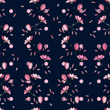 Retro vahşi sorunsuz çiçek deseni. Antika arka plan. Duvar kağıdı. Gerçekçi çiçek açan çiçekler izole. Elle çizilmiş. Vektör çizim.