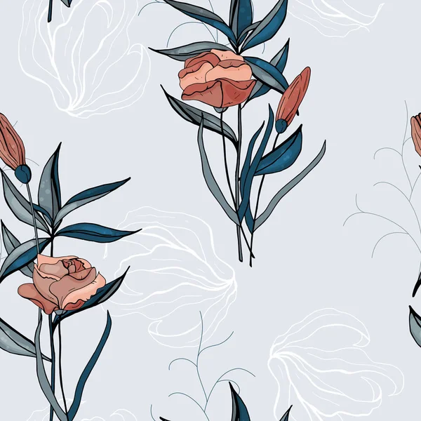 Цветущие Реалистичные Изолированные Джунгли Пальмы Ручная Рисованная Яркая Иллюстрация Тропический — стоковый вектор