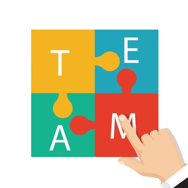 Business teamwork concept. Four businessman connecting puzzle. Vector
