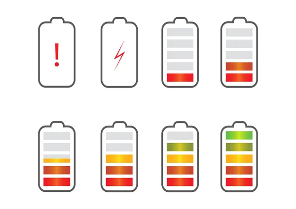 Indicatore Carica Della Batteria Icone Set Con Diversi Livelli Batteria — Vettoriale Stock