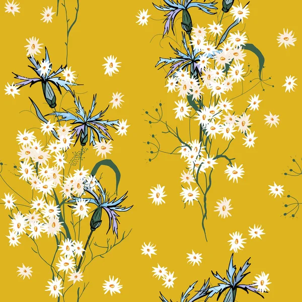 Retro Wild Motif Fleurs Sans Couture Fond Vintage Papier Peint — Image vectorielle