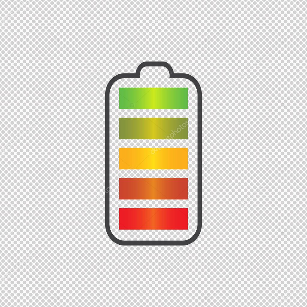 Battery charge state indicator icons. Set with different levels of charge phone's battery. Vector illustration.