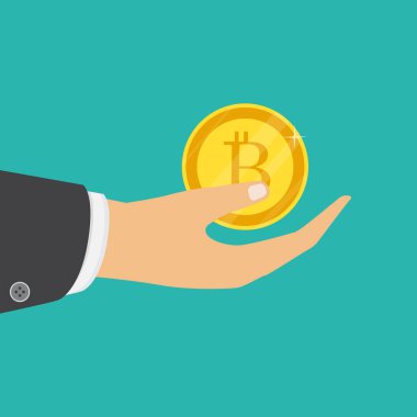 Altın bitcoin işareti simgesi düz ağ para simgesi. Cripto para birimi. Vektör
