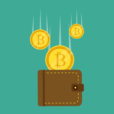 Altın bitcoin işareti simgesi düz ağ para simgesi. Cripto para birimi. Vektör