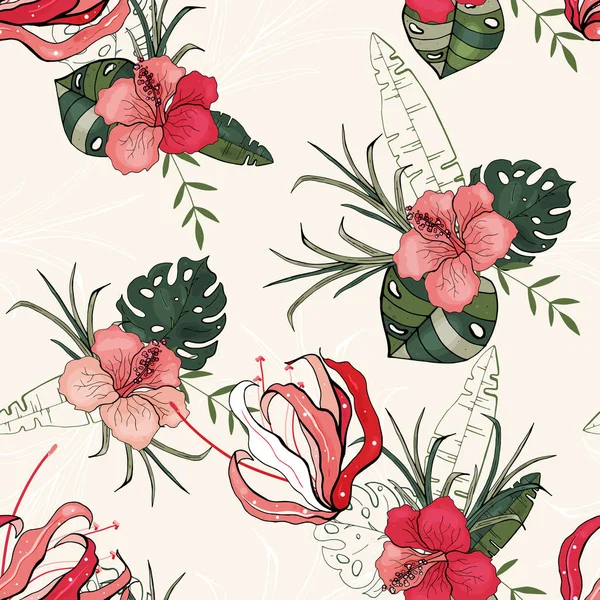 Kwitnących Kwiatów Realistyczne Białym Tle Bezszwowe Kwiatki Tło Vintage Tapeta — Wektor stockowy