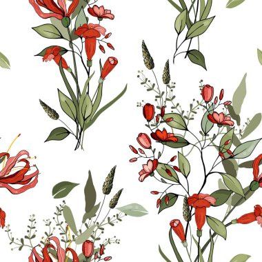 Trendy çiçek desenli. İzole seamless modeli. Antika arka plan. Duvar kağıdı. Elle çizilmiş. Vektör çizim.