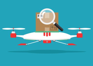 Parsel veya sipariş izleme kavramı. Parsel ambalaj kutusu barkod simgesi. Vektör çizim