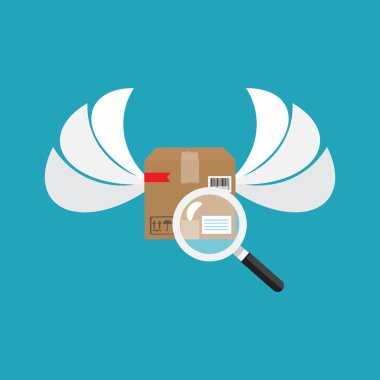 Parsel veya sipariş izleme kavramı. Parsel ambalaj kutusu barkod simgesi. Vektör çizim