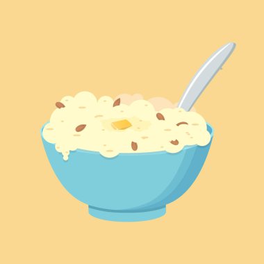 Oatmeals, sütlü yulaf pul. Sağlıklı kahvaltı. Vektör çizim