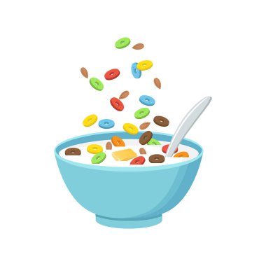 Oatmeals, sütlü yulaf pul. Sağlıklı kahvaltı. Vektör çizim