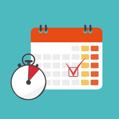 Tarih ve saat simgesi. Kronometre ve takvim. Vektör