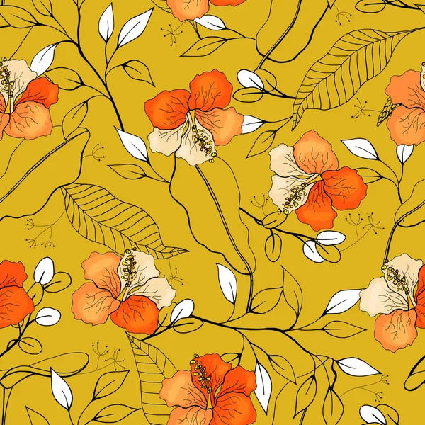 Тропический Вектор Бесшовные Цветок Листья Узор Экзотический Фон Обои Цветущие — стоковый вектор