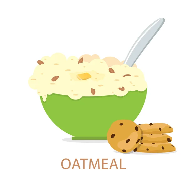 Oatmeals Βρώμη Νιφάδες Γάλα Υγιεινό Πρωινό Εικονογράφηση Διάνυσμα — Διανυσματικό Αρχείο