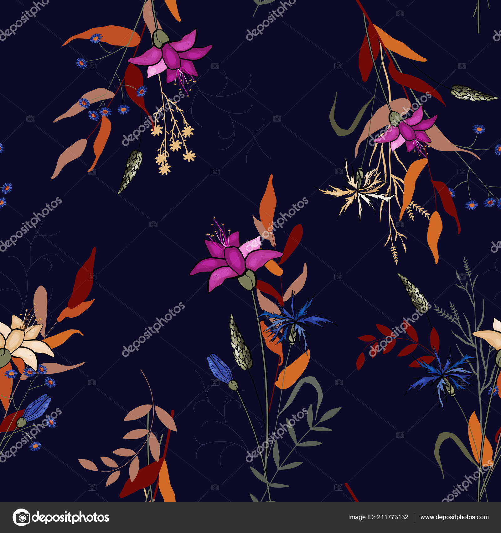 Abstract Flower Drawing Realistic Isolated Seamless Flower Pattern Vintage Set Stock Vector C Prejudice Ju Gmail Com