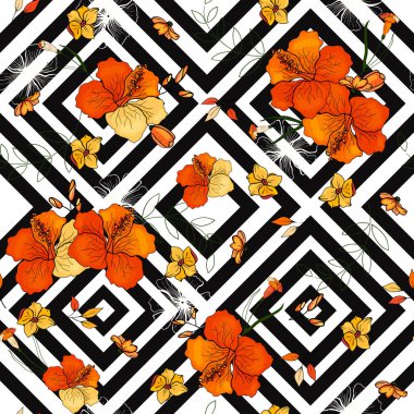 Çiçek açan çiçekler. Gerçekçi izole sorunsuz çiçek deseni. Antika arka plan. Duvar kağıdı. Elle çizilmiş. Vektör çizim.