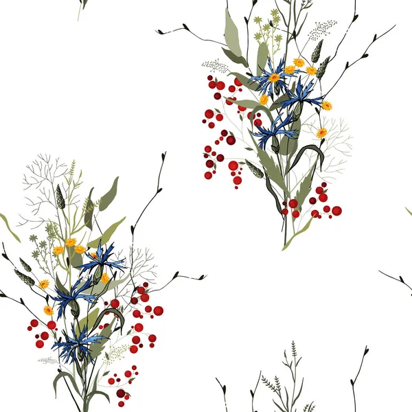 Kvetoucí Květiny Realistické Izolované Bezešvé Květinový Vzor Vinobraní Pozadí Tapety — Stockový vektor