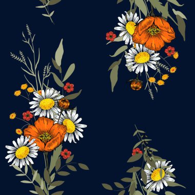 Tropikal vektör seamless çiçek ve yaprak modeli. Egzotik arka plan. Duvar kağıdı. Gerçekçi izole Orman bitkilerin çiçeklenme, palmiye. Elle çizilmiş parlak illüstrasyon.