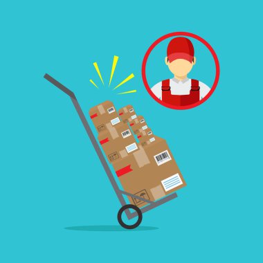 Kurye teslim Servisi. Kurye simgesi ve parsel kutusu. Nakliye kavramı. Vektör çizim